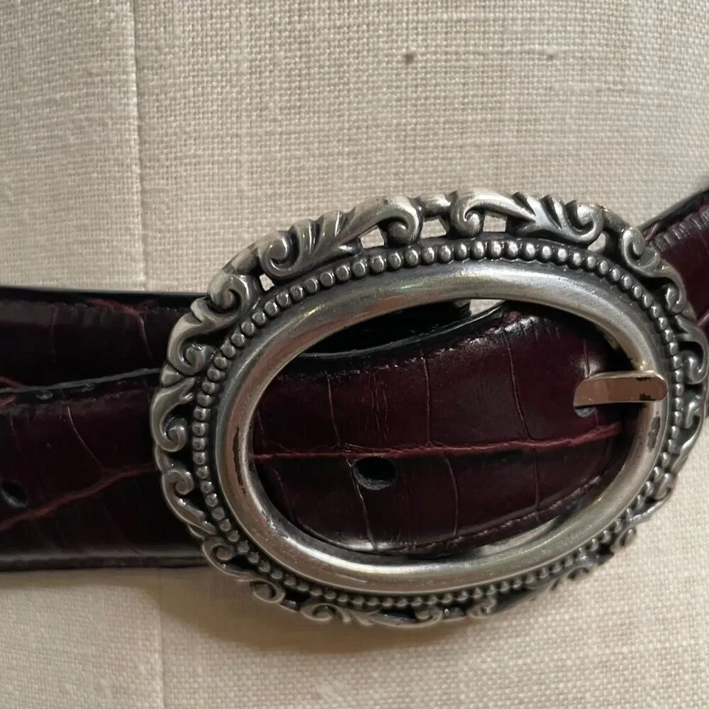 Lake Shore Drive Womens Reversible Belt M Smooth Black Brown Croc Silver Scroll